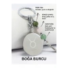 Boğa Burcu Doğal Taşlı Çelik Burç Anahtarlık, Pembe Kuvars, Yeşim ve Aventurin