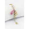 Pembe Nazar Boncuğu Gold Renkli Dört Harfli Püsküllü Araba Dikiz Ayna Süsü /Aile Araba Hediyesi