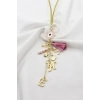 Pembe Nazar Boncuğu Gold Renkli Dört Harfli Püsküllü Araba Dikiz Ayna Süsü /Aile Araba Hediyesi