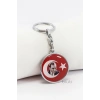 Türk Bayrağı İçerisinde Mustafa Kemal Atatürk Kırmızı Anahtarlık, 4cm Çapında Çİft Taraflı Bombeli