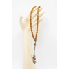El Yapımı Açık Kahve Elips Cam Boncuklu Salkım Yapraklı Tesbih, Hediyelik Cam Tesbih
