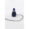 Paslanmaz Çelik Zincirli Lapis Lazuli Doğal Taşlı Parfüm Şişesi Kolye, Hediyelik Aksesuar (60 cm)