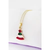 Gold Zincirli Yılbaşı Çam Ağacı Figürlü Kolye, Hediyelik Christmas Kolye (45 cm)