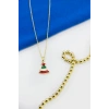 Gold Zincirli Yılbaşı Çam Ağacı Figürlü Kolye, Hediyelik Christmas Kolye (45 cm)