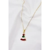 Gold Zincirli Yılbaşı Çam Ağacı Figürlü Kolye, Hediyelik Christmas Kolye (45 cm)
