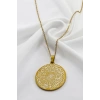 Gold Plaka 316L Paslanmaz Çelik Hat İnşirah Süresi § La İlahe İllallah Yazı Lazer Kazıma Kolye 3,5cm