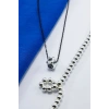 Paslanmaz Çelik Siyah Zincirli Cam Siyah Beyaz Nazar Boncuğu Kolye 60cm