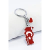 Kalpli Kırmızı Türk Bayraklı Ay Yıldız Türkiye Yazılı Harita Anahtarlık, Küçük Çanta Süsü