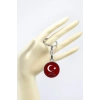 Yuvarlak Türk Bayrağı Metal Anahtarlık, Çift Taraflı Arkada Türkiye Haritası