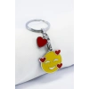Gülümseyen Emoji Metal Anahtarlık, Kırmızı Metal Kalpli Küçük Çanta Süsü