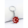 Çiçekli Kırmızı Türk Bayrağı Metal Anahtarlık, Küçük Çanta Süsü