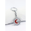 Gümüş Renkli Metal Çerçeveli Türk BayrağıKırmızı Ay Yıldız Metal Anahtarlık