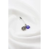 1 Adet Gelin Bohçası Bebek Mevliti Mavi Cam Minik Yassı Lacivert Nazar Boncuğu Metal Çiçek Çengelli İğne