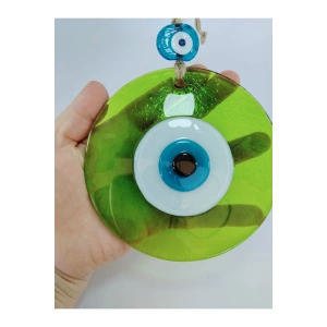 Yeşil Nazar Boncuğu 12 Cm El Yapımı Cam Duvar Dekoru Hediyelik Eşya
