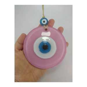 Opak Toz Pembe Nazar Boncuğu 10 Cm El Yapımı Cam Duvar Dekoru Hediyelik Eşya