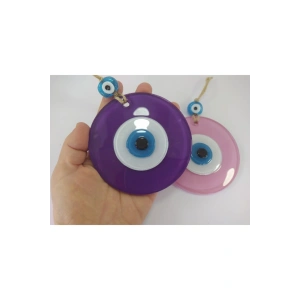 Ikili Set Opak Toz Pembe Ve Mor Nazar Boncuğu 10 Cm El Yapımı Cam Duvar Dekoru Hediyelik Eşya