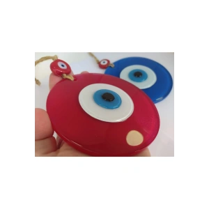 Opak Kırmızı Ve Mavi Cam Nazar Boncuğu Ikili Set Duvar Dekoru 12 Cm Hediyelik Eşya