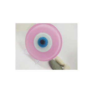 Toz Pembe El Yapımı Deliksiz Büyük Cam Nazar Boncuğu 12 Cm Masa Üstü Dekor Hediyelik Eşya