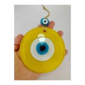 Opak Sarı Nazar Boncuğu 10 Cm El Yapımı Cam Duvar Dekoru Hediyelik Eşya