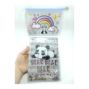 Hediyelik Kırtasiye Seti A5 Boy Simli/sulu Şeffaf Panda Temalı Defter + Şeffaf/simli Kalemlik