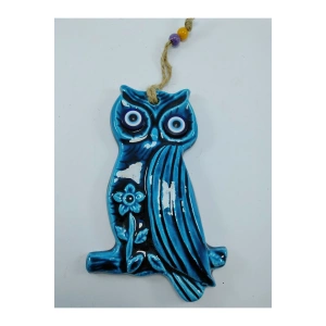 Baykuş Nazar Boncuğu Seramik Duvar Dekoru El Yapımı Hediyelik Eşya 15x10 Cm