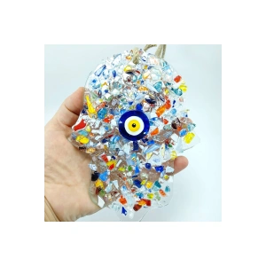 Fatıma Eli Nazar Boncuğu Duvar Dekoru Hamse Eli El Yapımı Cam Hediyelik Eşya 17x12 Cm