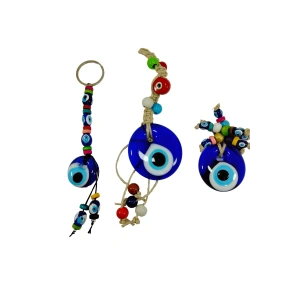 Nazarlık Set Duvar Dekoru + Anahtarlık + Magnet El Yapımı Cam Hediyelik Set