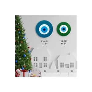 Yılbaşı Dekoru Ahşap Nazar Boncuğu Ikili Set El Yapımı Duvar Dekoru Hediyelik Eşya 30 - 25 Cm
