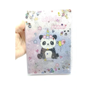 Hediyelik Defter A5 Boy Simli Ve Sulu Şeffaf Panda Temalı Defter Okula Başlangıç Hediyesi