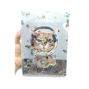 Hediyelik Defter A5 Boy Simli Ve Sulu Şeffaf Kedi Temalı Defter Okula Başlangıç Hediyesi