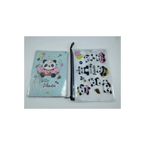 Hediyelik Kırtasiye Seti A5 Boy Simli/sulu Şeffaf Panda Temalı Defter + Şeffaf/simli Kalemlik