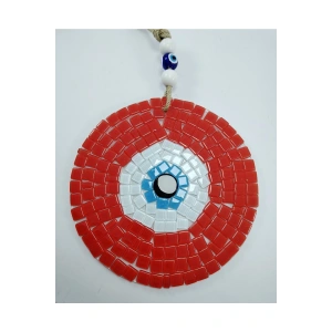 Kırmızı Mozaik Nazar Boncuğu 20 Cm El Yapımı Cam Hediyalik Eşya