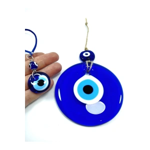Nazar Boncuğu Duvar Dekoru 9 Cm + Araba Dikiz Ayna Süsü El Yapımı Cam Dekoratif Hediyelik Set