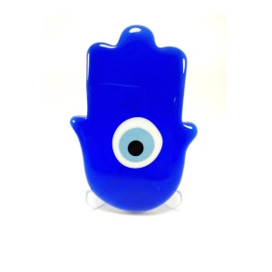 Fatıma Eli/hamse Nazar Boncuğu Masaüstü Dekoru El Yapımı Cam Hediyelik Dekor 15x11 Cm