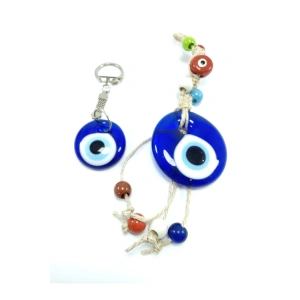 Nazar Boncuğu Makrome Duvar Dekoru 5 Cm Anahtarlık /dikiz Ayna Süsü El Yapımı Cam Hediyelik Set