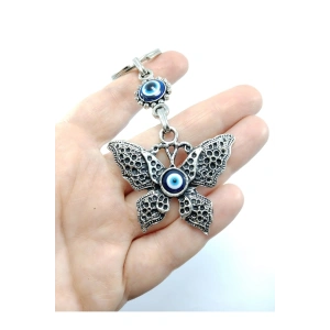 Nazar Boncuğu Metal Kelebek Anahtarlık/dikiz Ayna Süsü Hediyelik Eşya
