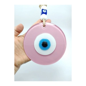 Opak Toz Pembe Nazar Boncuğu El Yapımı Cam Duvar Dekoru 12 Cm Hediyelik Eşya