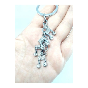 Metal Üçlü Notalar Taşlı Anahtarlık / Araba Dikiz Ayna Süsü Hediyelik Aksesuar