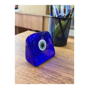 Kare Cam Nazar Boncuğu Üç Boyutlu El Yapımı Masaüstü Dekoru 8x8x4 Cm