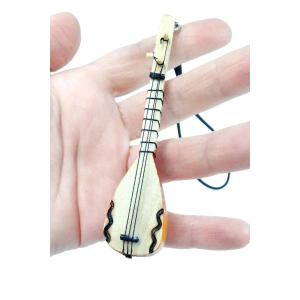 Ahşap Küçük Bağlama Dikiz Ayna Süsü El Yapımı Hediyelik Aksesuar 10 Cm, Minyatür Saz