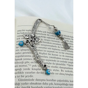 El Yapımı Cam Nazar Boncuğu Metal Yapraklı Dal Kitap Ayracı, Hediyelik Ağaç Dalı Kitap Ayracı
