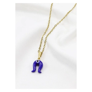Minimal Lacivert Nazarlı Murano Nal Kolye, Hediyelik Kolye (60 cm)