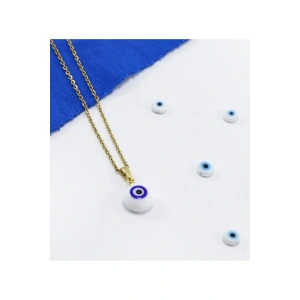 Minimal Beyaz Cam Nazar Boncuklu Kolye, Hediyelik Kolye (60 cm)
