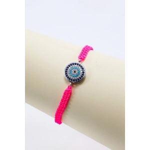 Pembe Renkli Asansörlü Gümüş Zirkon Taşlı Nazar Bileklik, Hediyelik Bileklik