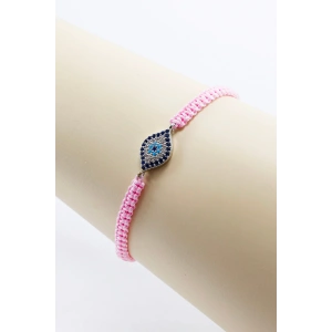 Toz Pembe Asansörlü Gümüş Elips Zirkon Taşlı Nazar Bileklik, Hediyelik Bileklik