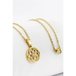 Paslanmaz Çelik Gold Renkli Lotus Çiçeği Çelik Kolye , Hediyelik Kolye (60 cm)