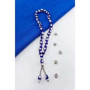 Lacivert Nazar Boncuklu Püsküllü Tesbih, Nazar Boncuklu Vites Süsü