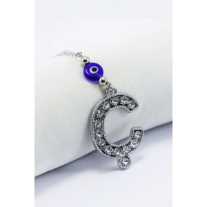 Kristal Taşlı Ç Harfi Metalik Renk Araba Dikiz Ayna Süsü, Hediyelik Nazar Boncuklu Araba Süsü