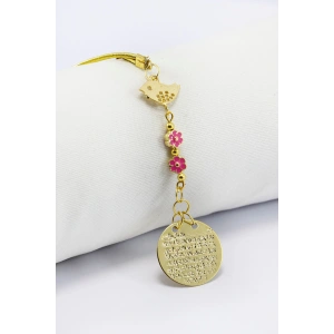 Metal Kuş Pembe Çiçekler Gold Renkli Metal Ayetel Kürsi Araba Dikiz Ayna Süsü