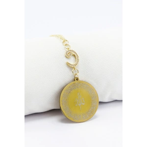 Zirkon Vav 316L Çelik Ayetel Kürsi Nazar Ayeti Zincirli Araba Dikiz Ayna Süsü Gold Renkli